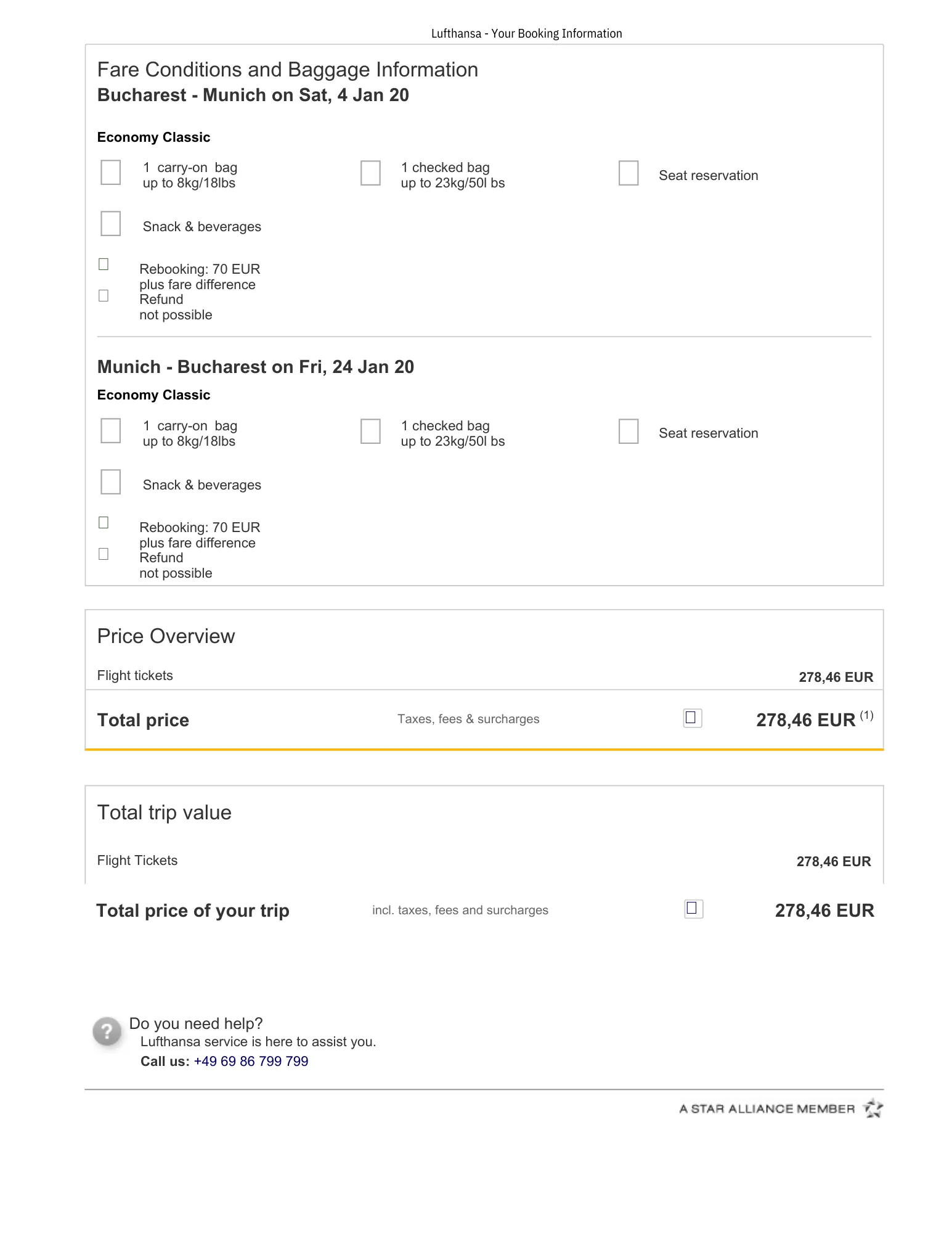 ตัวอย่างใบจองตั๋วเครื่องบินสำหรับยื่นวีซ่า ตัวอย่างที่ 2